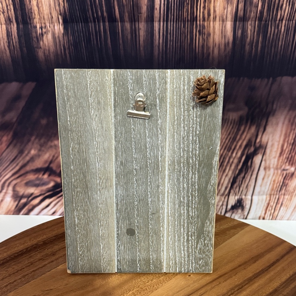 Rustic Gray Wooden Picture Frame with Pinecone Accent